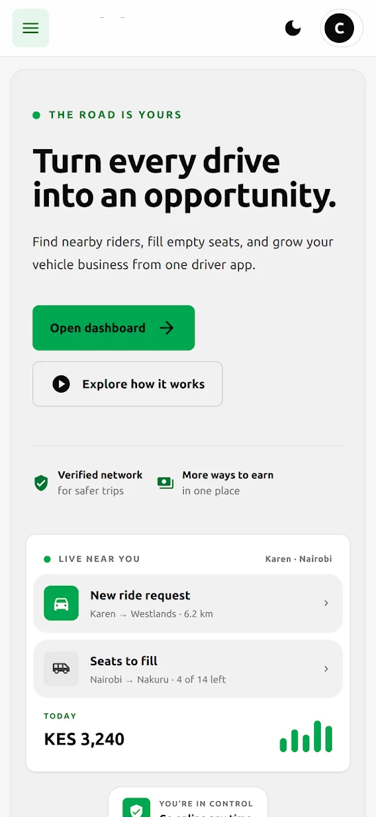 Muok Captain app driver dashboard
