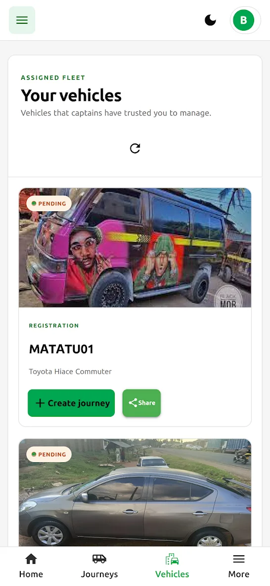 Muok Steward app vehicle and journey management